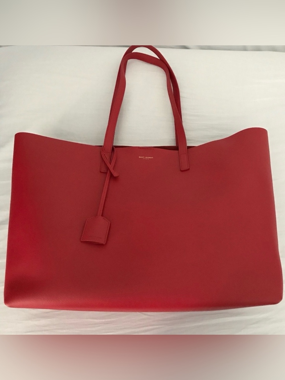 Saint Laurent Red Leather Shopping Tote